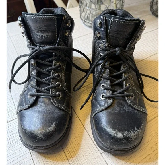 Harley Davidson Women Tyler Lace Up Chukka Ankle Boot 84280 Black Leather 8.5 - Picture 4 of 13